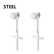 Load image into Gallery viewer, 2pc Stainless Steel Men Cross Stars Punk Dangle Earrings Gothic Woman