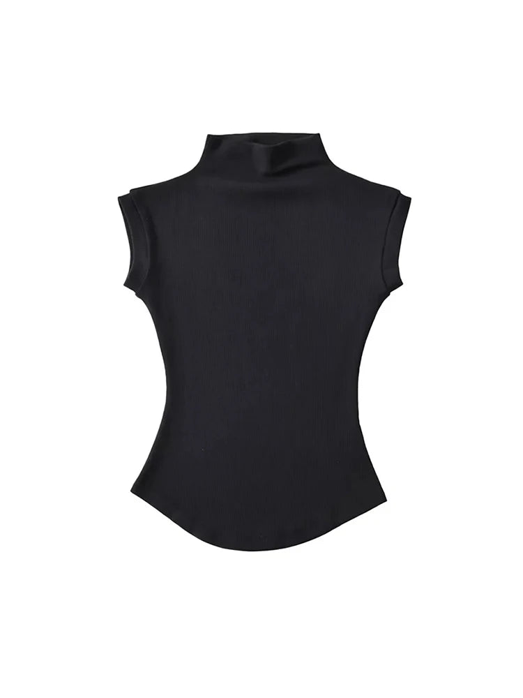 Women Summer Sexy Turtleneck Sleeveless T-Shirts Tops Solid Slim Fit