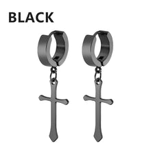 Load image into Gallery viewer, 2pc Stainless Steel Men Cross Stars Punk Dangle Earrings Gothic Woman