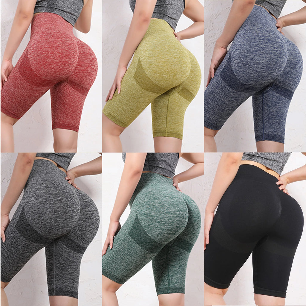 Women Elastic Yoga Shorts High Waist Tummy Control Ruched Booty Pants