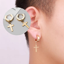 Load image into Gallery viewer, 2pc Stainless Steel Men Cross Stars Punk Dangle Earrings Gothic Woman