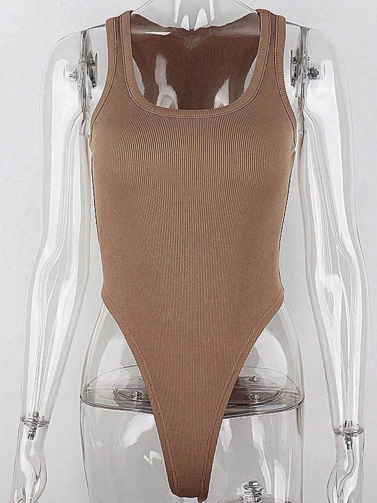 Sleeveless Knit Bodysuit Hot Summer Sexy Bodycon Off Shoulder Halter