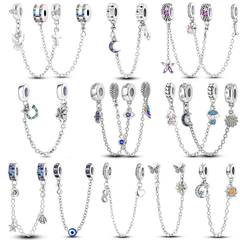 Safety Chain Silver Plated Beads Classic Safety Chain Stopper Clip