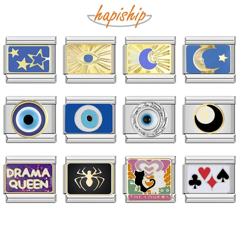 Hapiship 2024 Top Fashion Eye Moon Star Fish Spider Poker Queen Charm