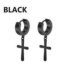 Load image into Gallery viewer, 2pc Stainless Steel Men Cross Stars Punk Dangle Earrings Gothic Woman