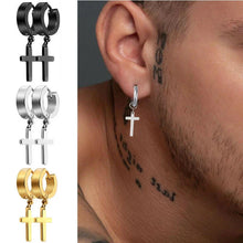 Load image into Gallery viewer, 2pc Stainless Steel Men Cross Stars Punk Dangle Earrings Gothic Woman