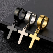 Load image into Gallery viewer, 2pc Stainless Steel Men Cross Stars Punk Dangle Earrings Gothic Woman