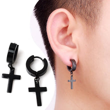 Load image into Gallery viewer, 2pc Stainless Steel Men Cross Stars Punk Dangle Earrings Gothic Woman