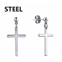 Load image into Gallery viewer, 2pc Stainless Steel Men Cross Stars Punk Dangle Earrings Gothic Woman